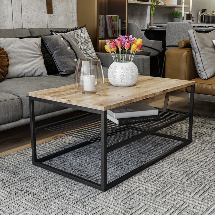 Hanah Home Asude - Pine Mesa de Café Industrial PineBlack Hanah Home Asude - Pine Mesa de Café Industrial PineBlack